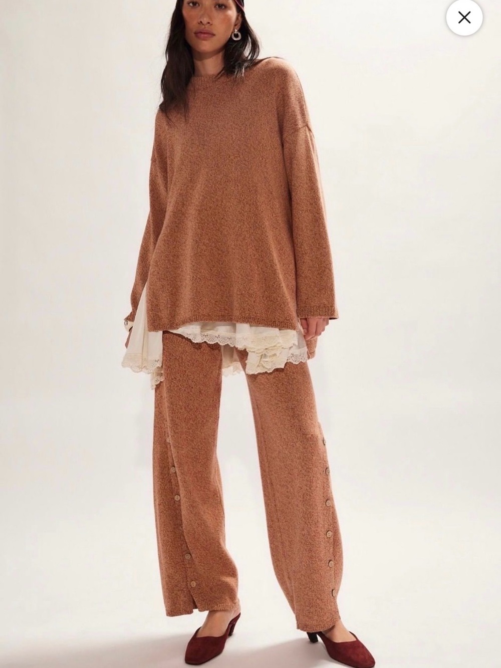 Free People Cozy Button-Trim Wide Leg Pants in Warm Camel